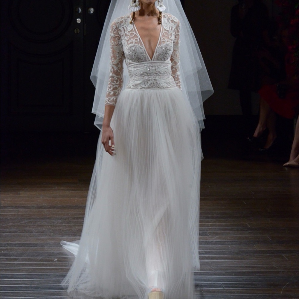 Naeem Khan Designer Ivory Lace Tulle Wedding Dress Bridal Gown Size 2